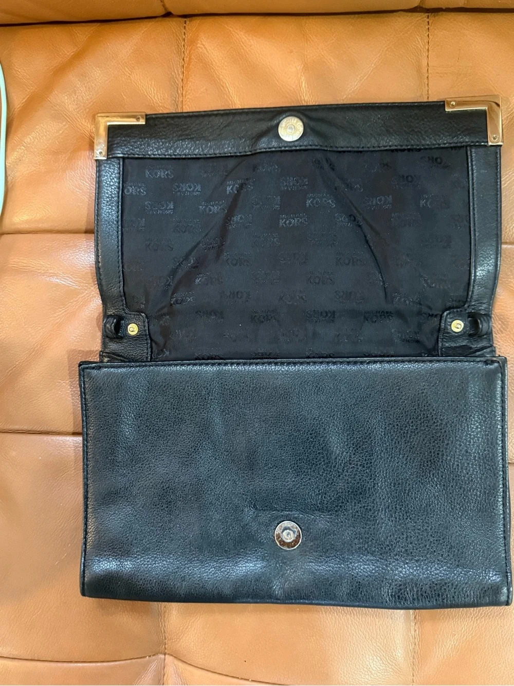 Michael Kors Teal Pebbled Leather Fold-Over Briefcase Clutch with Gold Accents